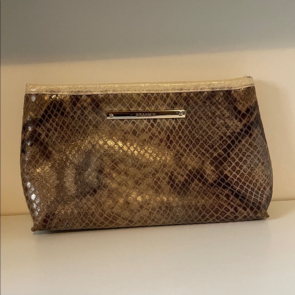Brahmin Brown Snake-Embossed Cosmetic Bag
